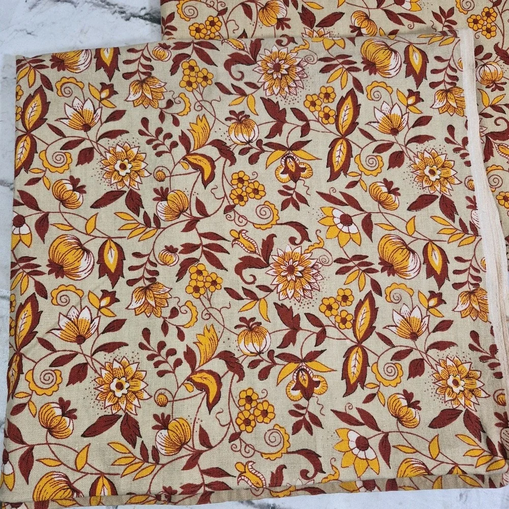 Vintage 70s Curtains Or Matching Tablecloths 2 Harvest Colors Handmade 27